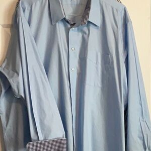Paul Fredrick Blue Dress Shirt with Gingham Cuffs